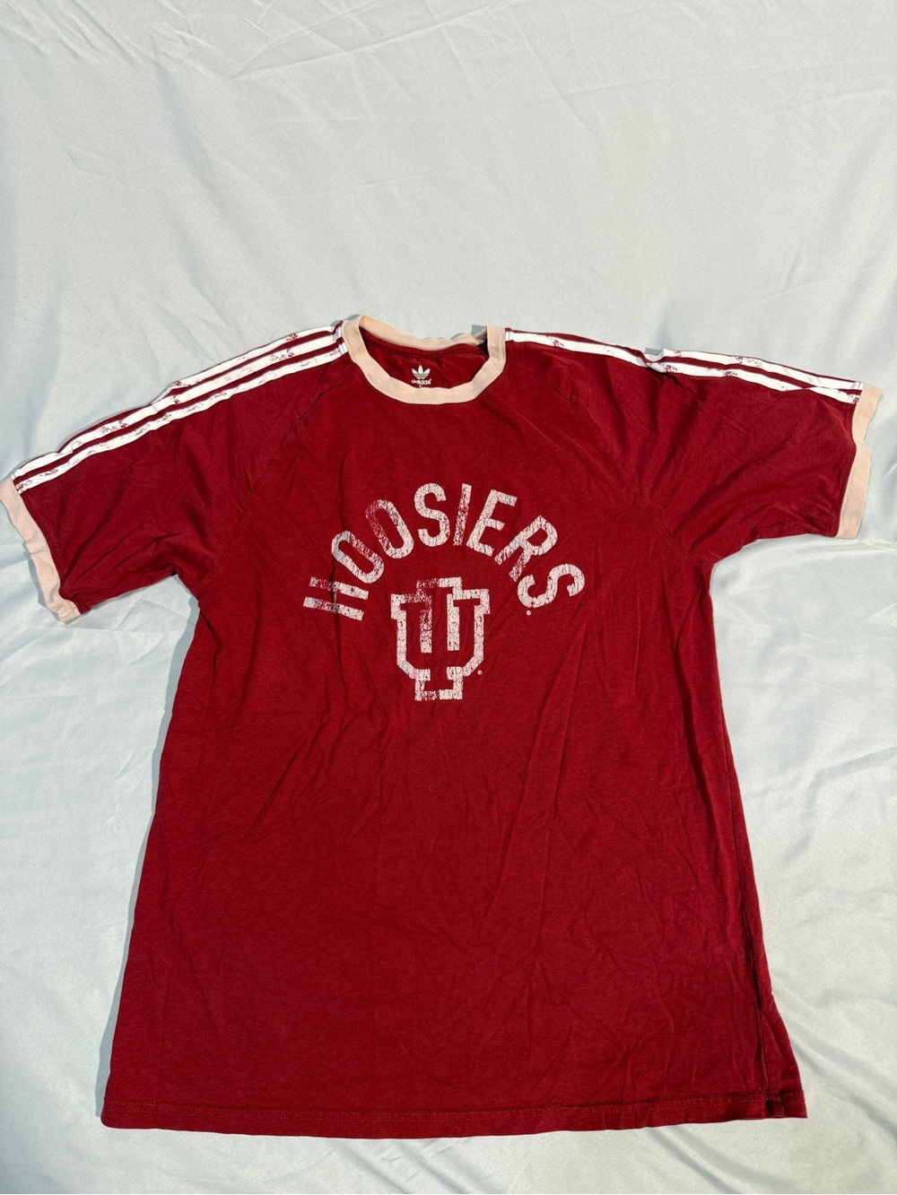 Vintage adidas Red Hoosiers Graphic Ringer Tee with Cream Trim